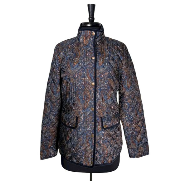 Talbots Womens Coat M Paisley Quilted Corduroy Snap Button Jacket Preppy Classic - Picture 1 of 10
